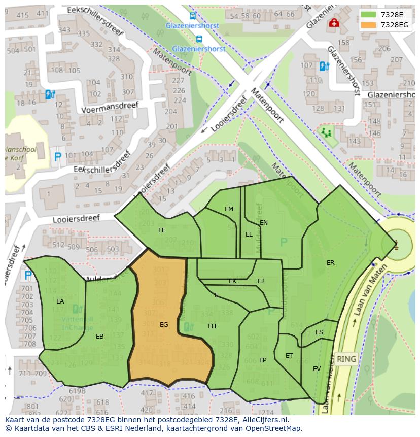 Afbeelding van het postcodegebied 7328 EG op de kaart.