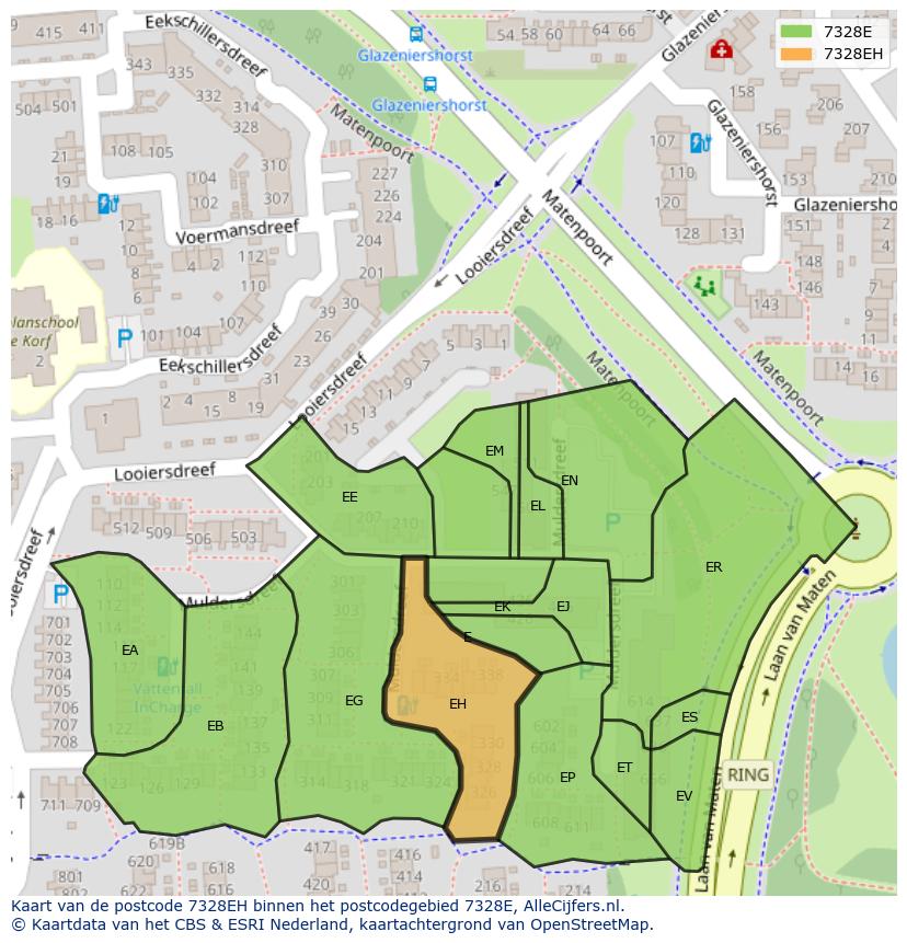 Afbeelding van het postcodegebied 7328 EH op de kaart.