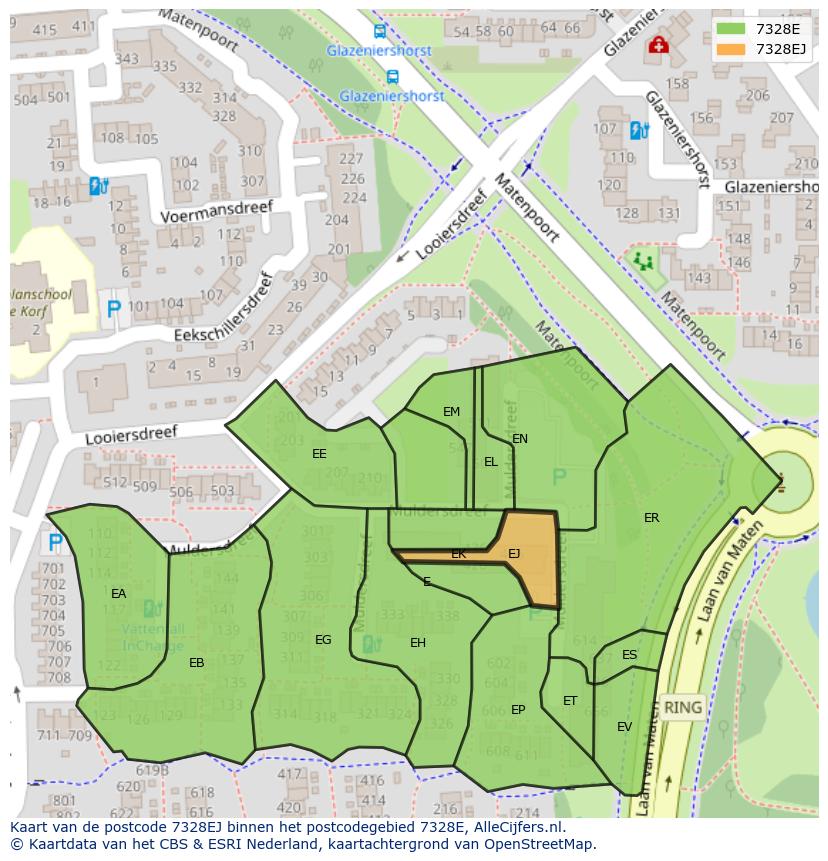 Afbeelding van het postcodegebied 7328 EJ op de kaart.