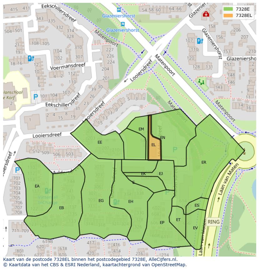 Afbeelding van het postcodegebied 7328 EL op de kaart.