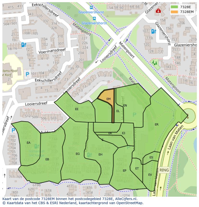 Afbeelding van het postcodegebied 7328 EM op de kaart.
