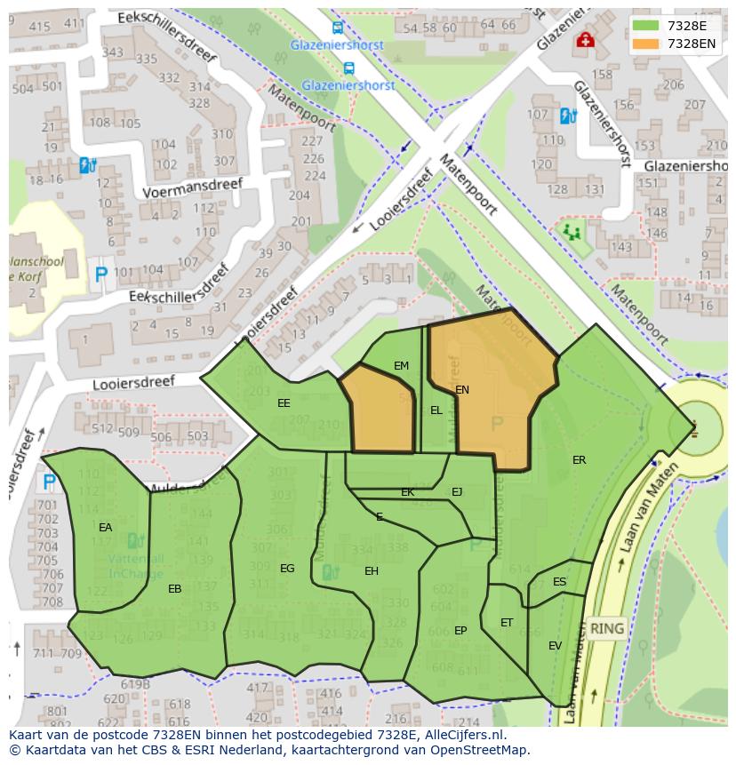 Afbeelding van het postcodegebied 7328 EN op de kaart.