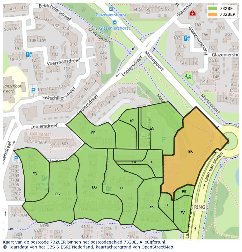 Afbeelding van het postcodegebied 7328 ER op de kaart.