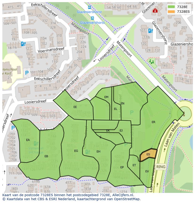 Afbeelding van het postcodegebied 7328 ES op de kaart.