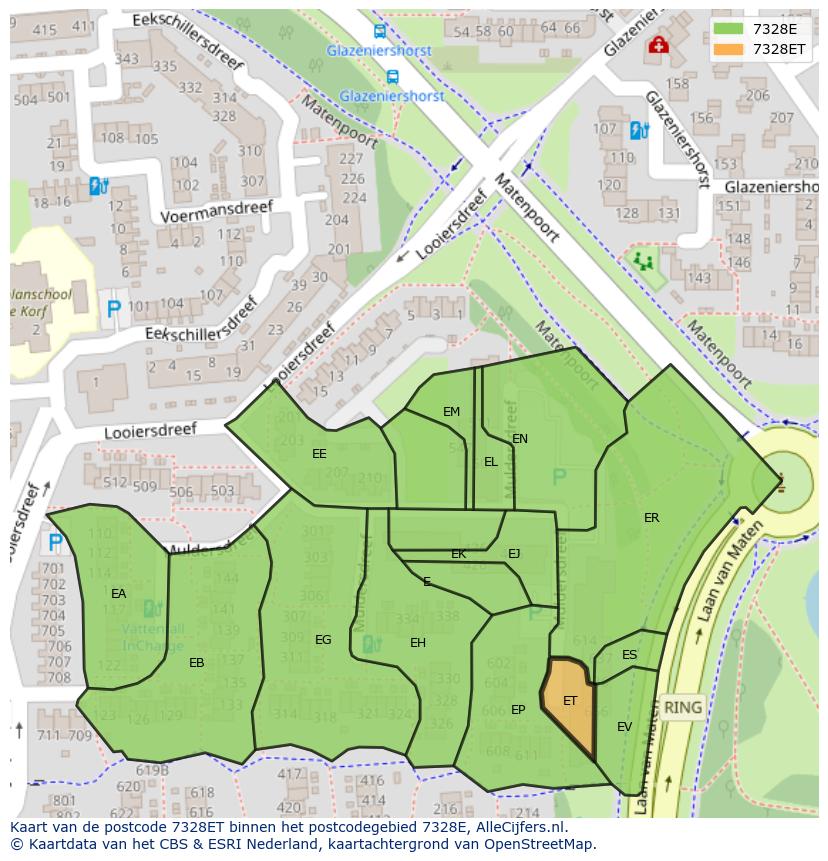 Afbeelding van het postcodegebied 7328 ET op de kaart.