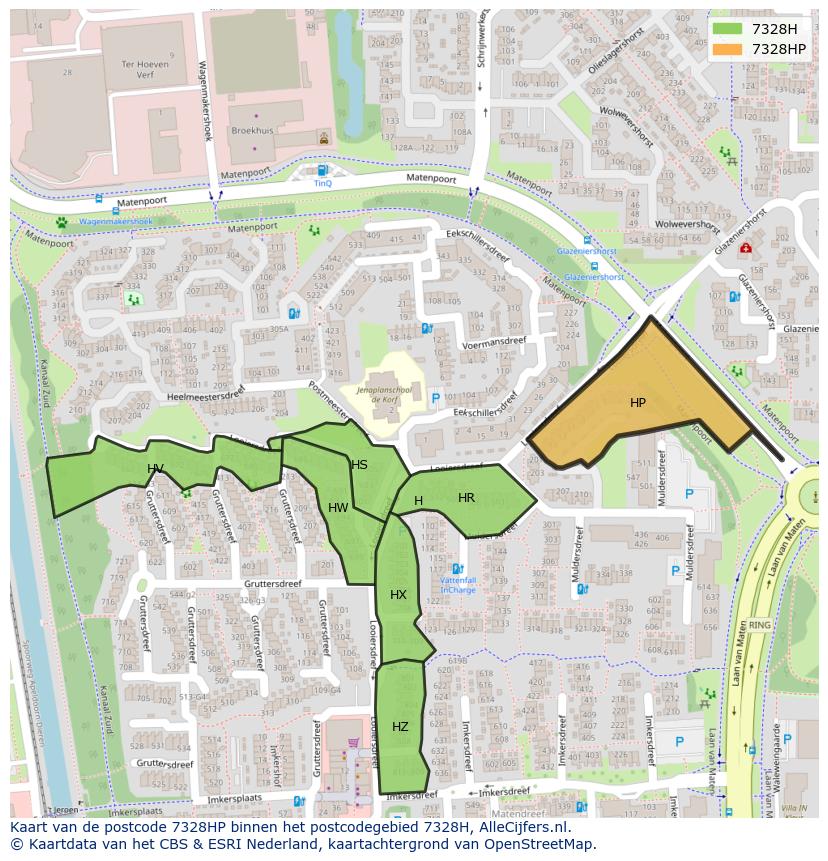 Afbeelding van het postcodegebied 7328 HP op de kaart.