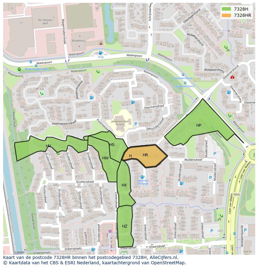 Afbeelding van het postcodegebied 7328 HR op de kaart.