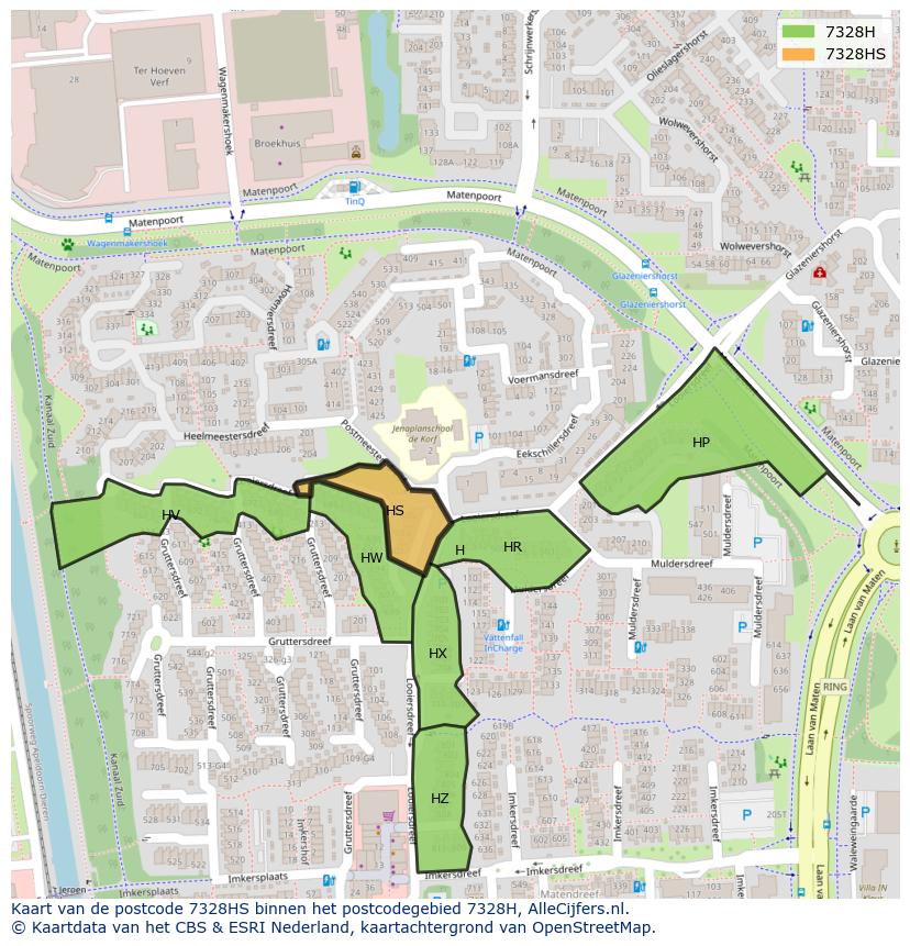 Afbeelding van het postcodegebied 7328 HS op de kaart.