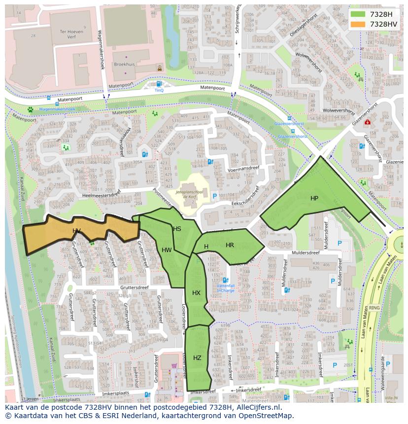 Afbeelding van het postcodegebied 7328 HV op de kaart.