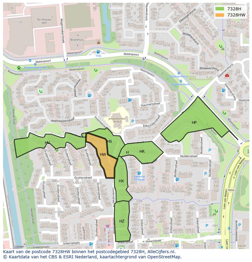 Afbeelding van het postcodegebied 7328 HW op de kaart.
