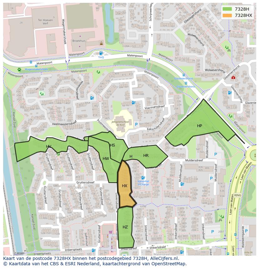 Afbeelding van het postcodegebied 7328 HX op de kaart.