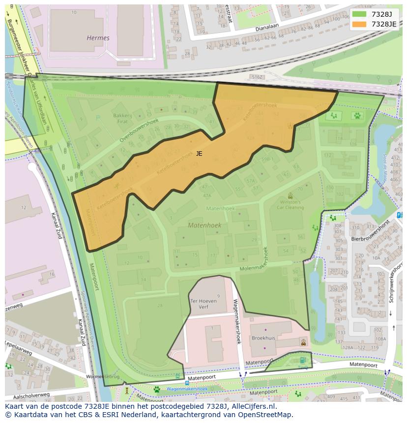 Afbeelding van het postcodegebied 7328 JE op de kaart.