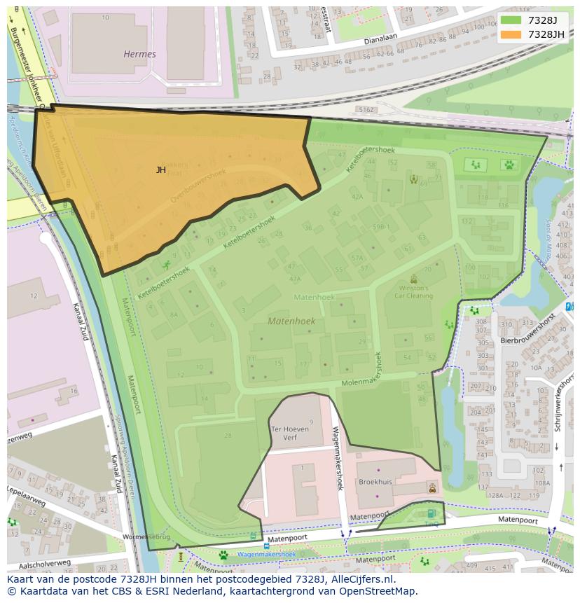 Afbeelding van het postcodegebied 7328 JH op de kaart.