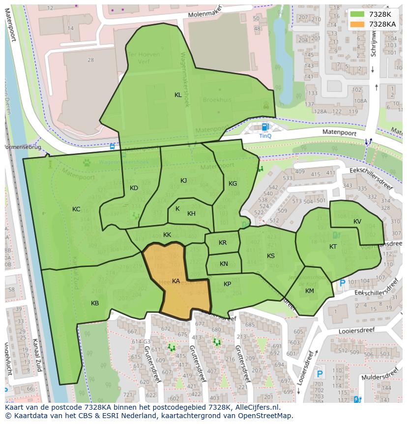 Afbeelding van het postcodegebied 7328 KA op de kaart.