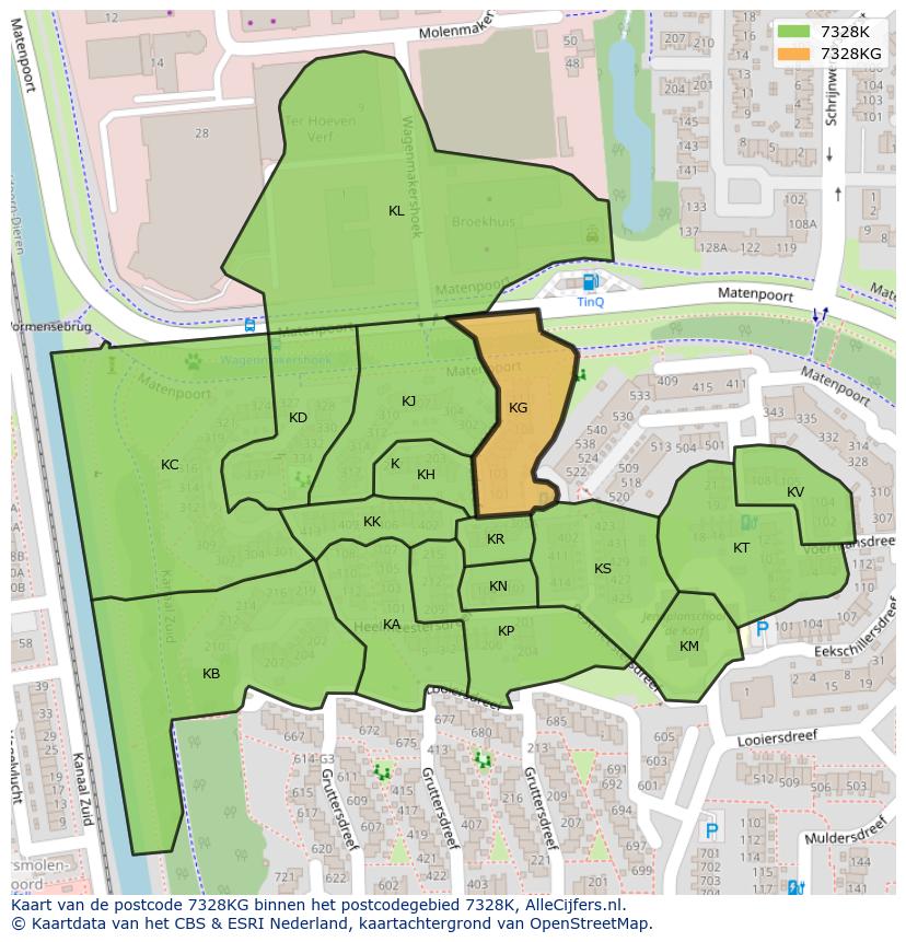 Afbeelding van het postcodegebied 7328 KG op de kaart.