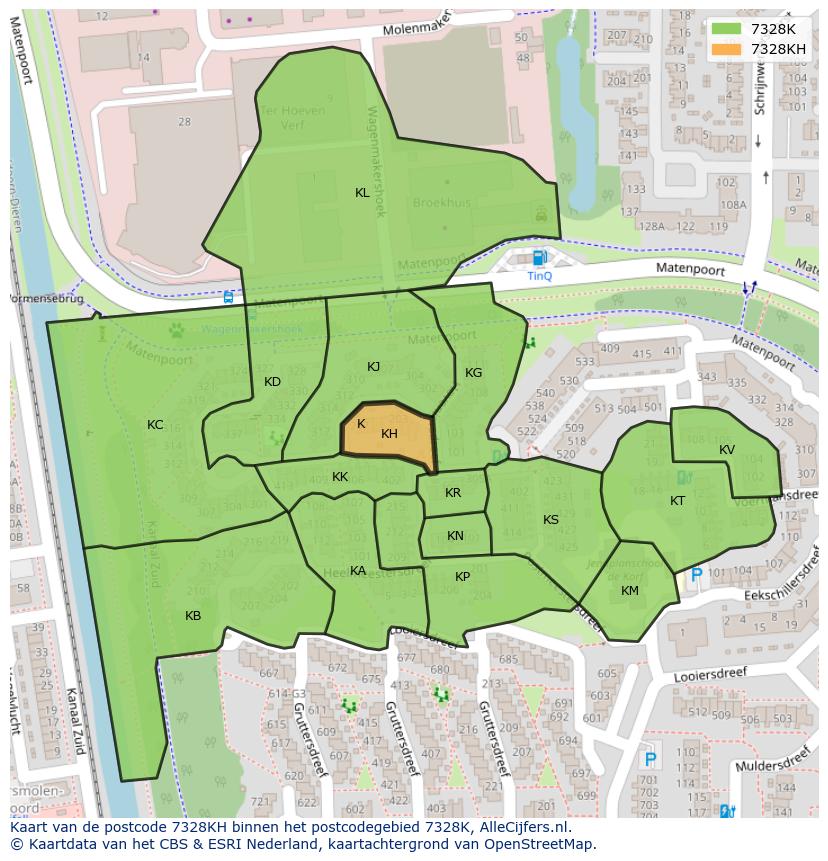 Afbeelding van het postcodegebied 7328 KH op de kaart.