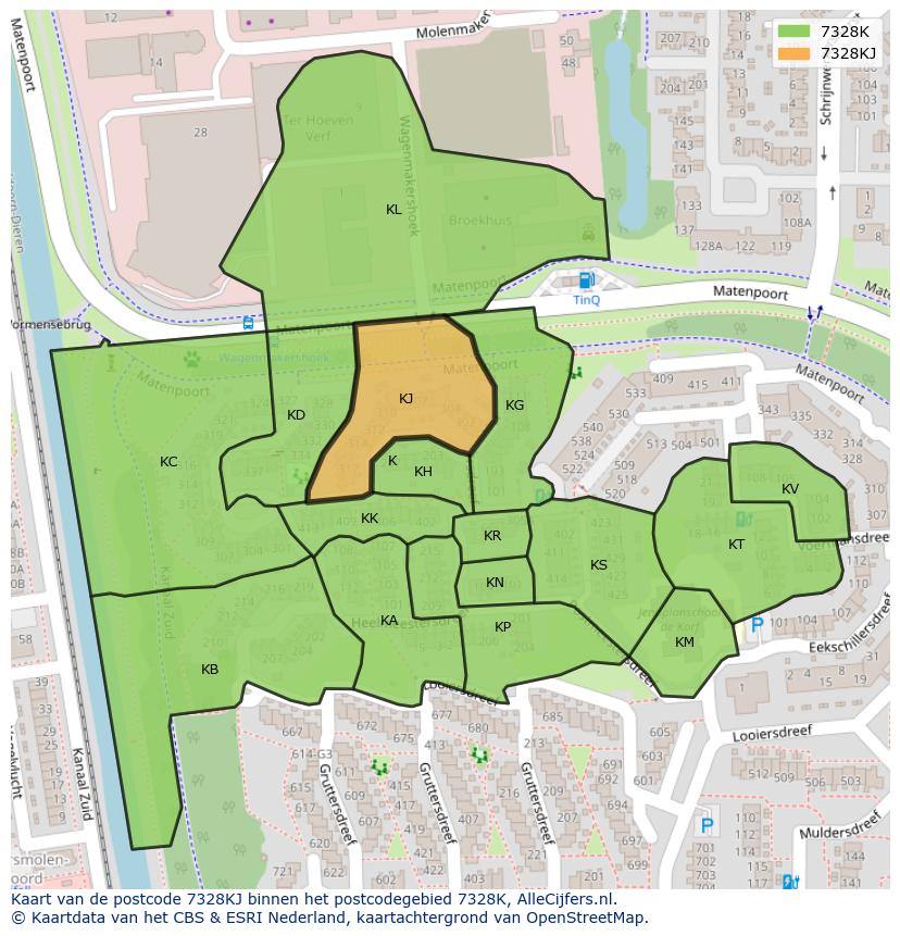 Afbeelding van het postcodegebied 7328 KJ op de kaart.