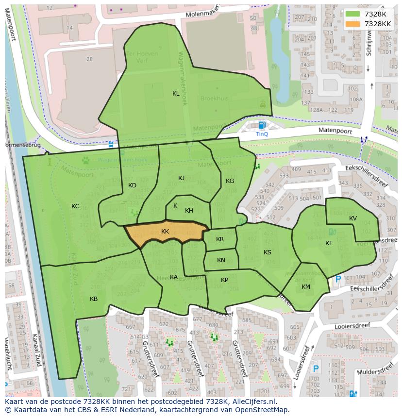 Afbeelding van het postcodegebied 7328 KK op de kaart.