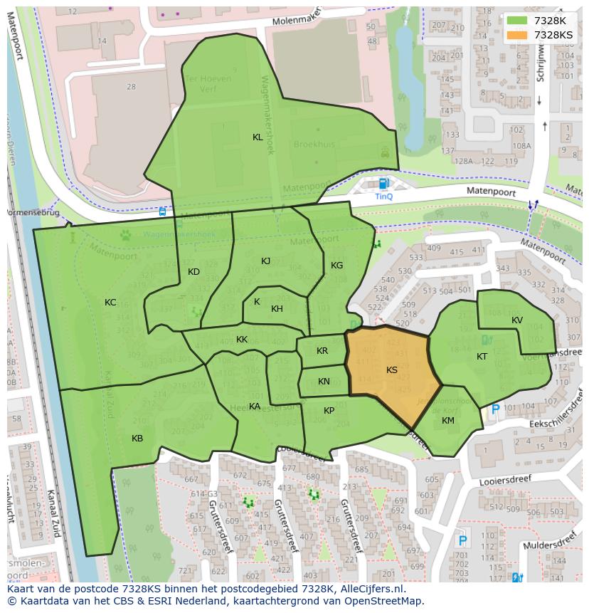 Afbeelding van het postcodegebied 7328 KS op de kaart.