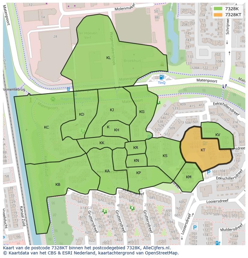 Afbeelding van het postcodegebied 7328 KT op de kaart.