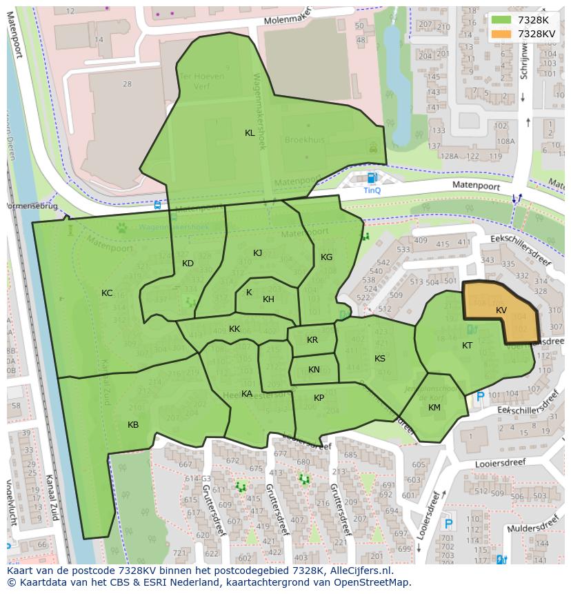 Afbeelding van het postcodegebied 7328 KV op de kaart.