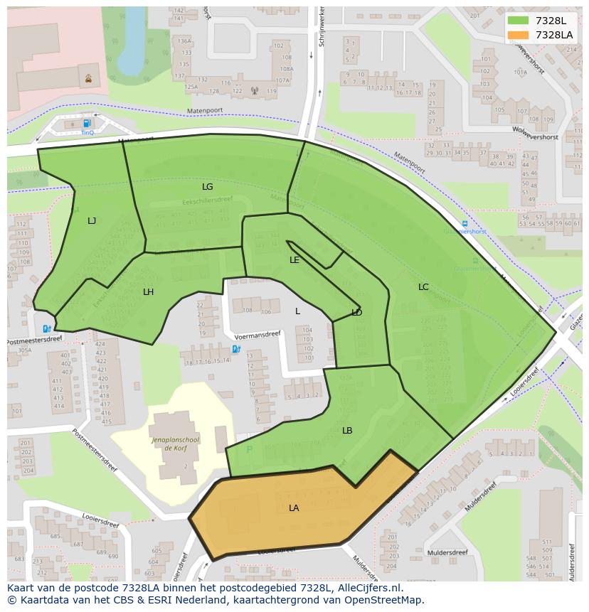 Afbeelding van het postcodegebied 7328 LA op de kaart.