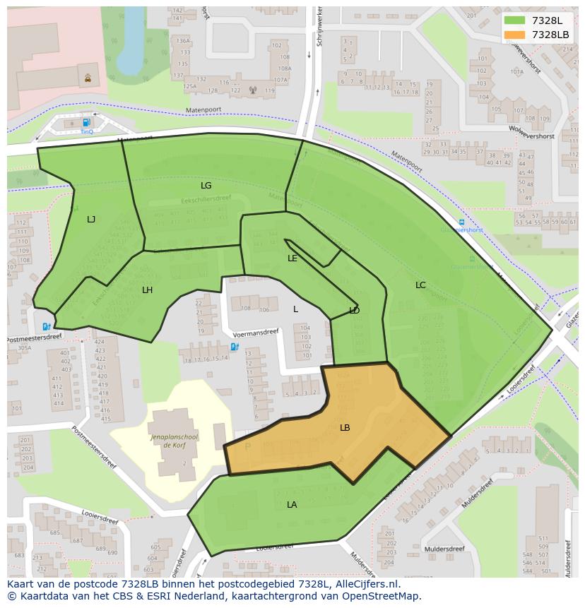 Afbeelding van het postcodegebied 7328 LB op de kaart.