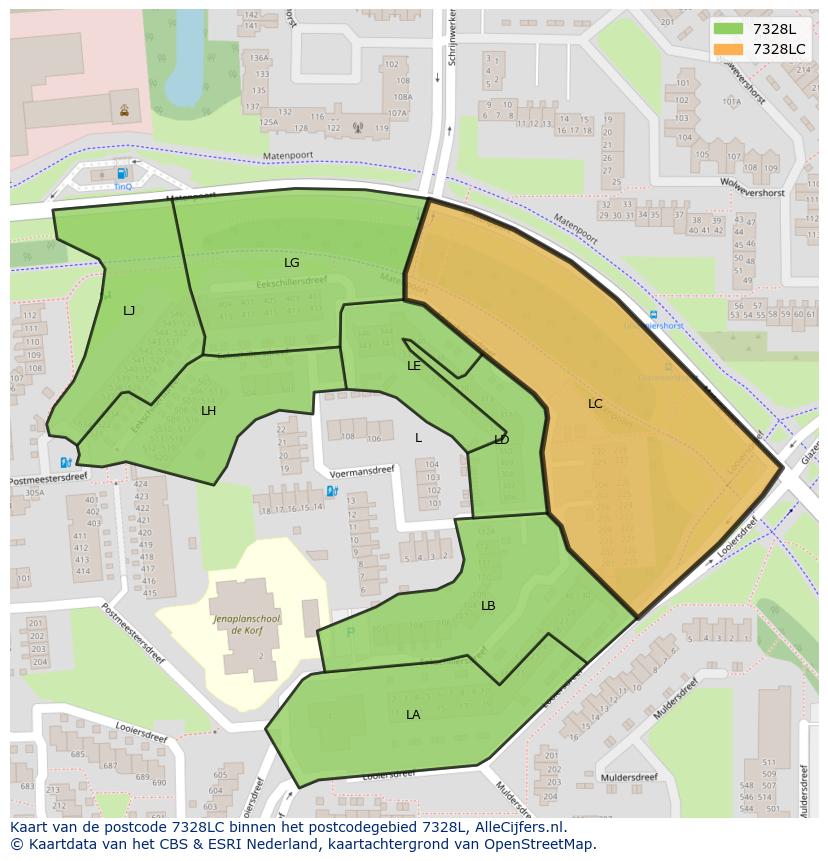 Afbeelding van het postcodegebied 7328 LC op de kaart.