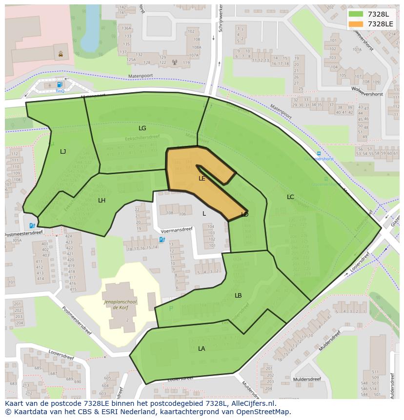 Afbeelding van het postcodegebied 7328 LE op de kaart.