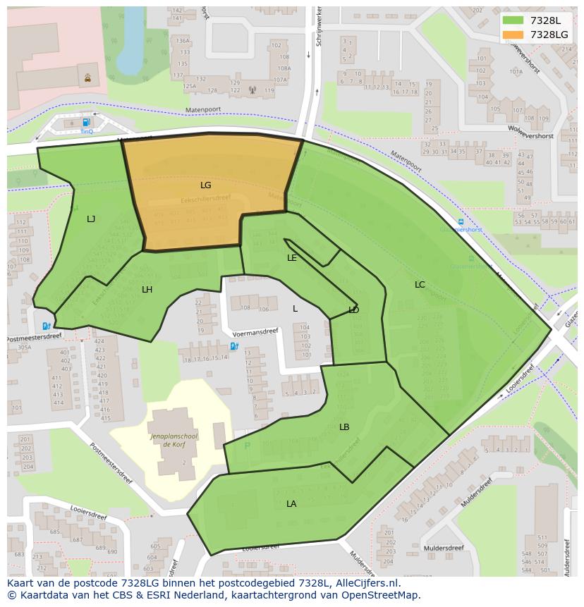 Afbeelding van het postcodegebied 7328 LG op de kaart.