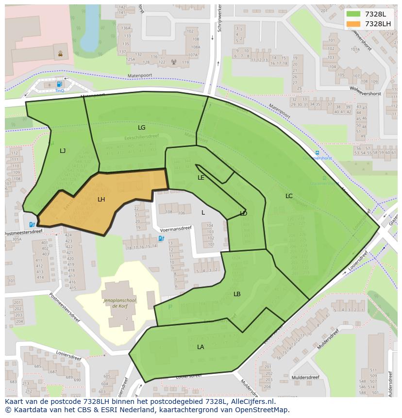 Afbeelding van het postcodegebied 7328 LH op de kaart.