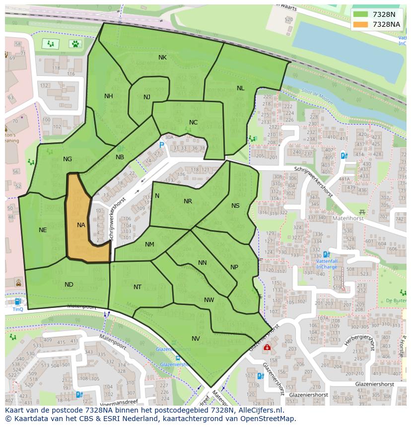 Afbeelding van het postcodegebied 7328 NA op de kaart.