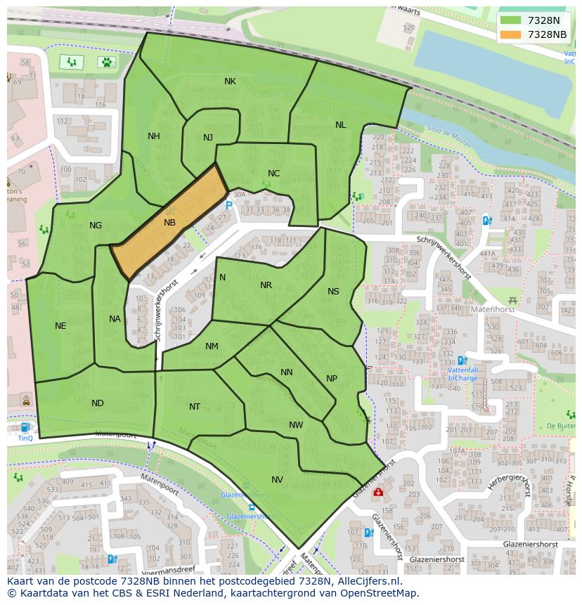 Afbeelding van het postcodegebied 7328 NB op de kaart.