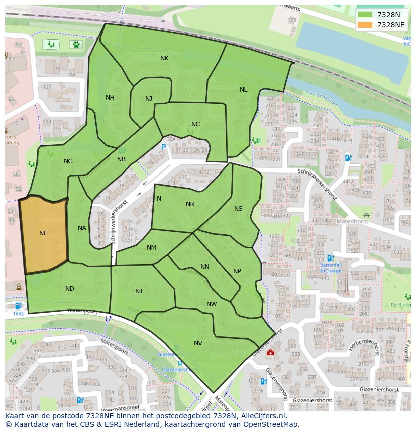 Afbeelding van het postcodegebied 7328 NE op de kaart.