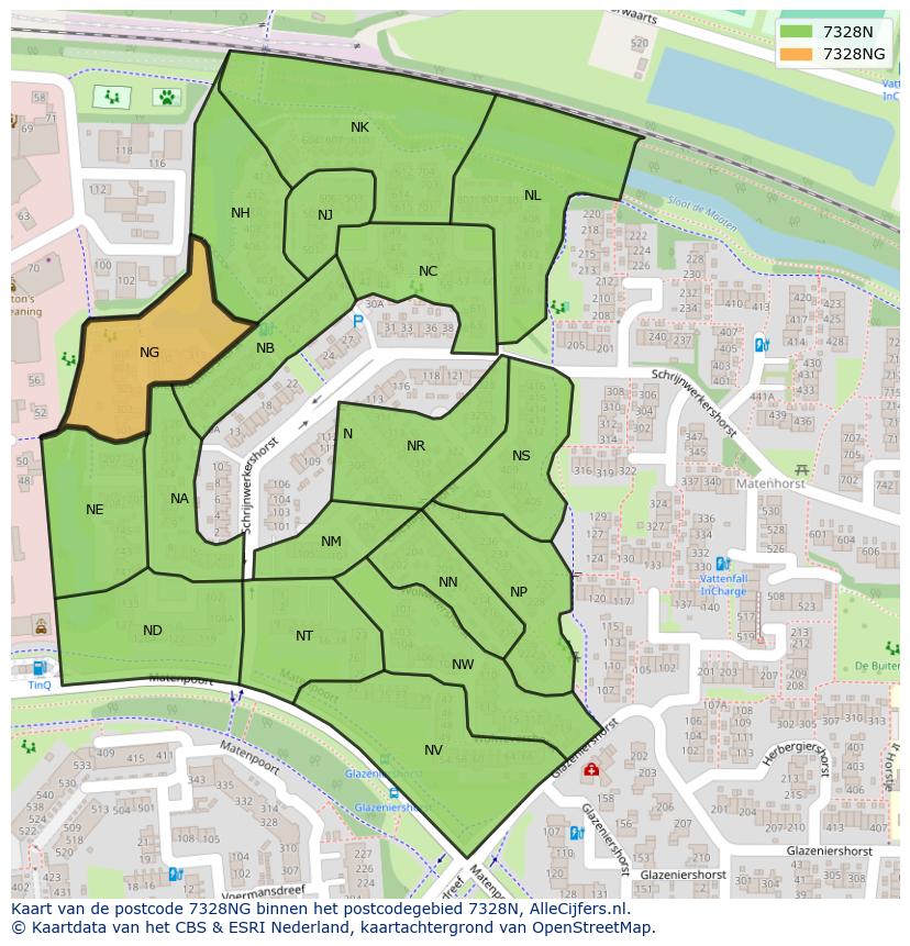 Afbeelding van het postcodegebied 7328 NG op de kaart.