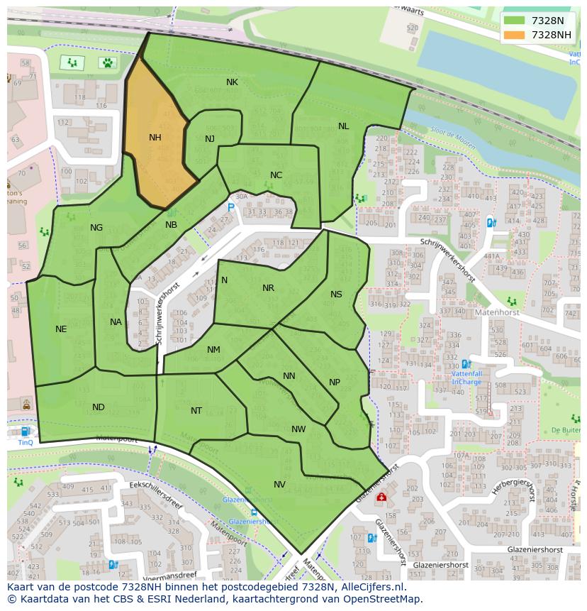 Afbeelding van het postcodegebied 7328 NH op de kaart.