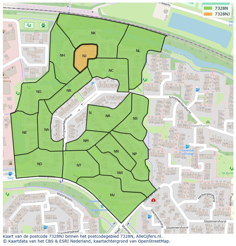 Afbeelding van het postcodegebied 7328 NJ op de kaart.