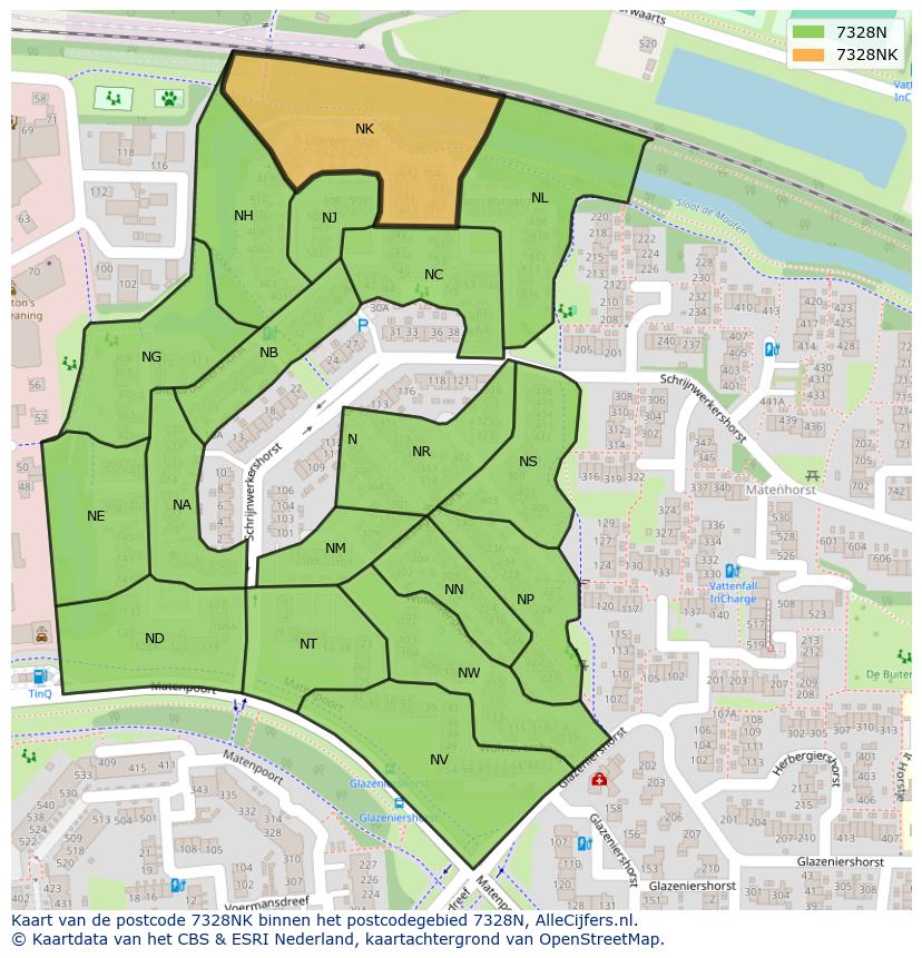 Afbeelding van het postcodegebied 7328 NK op de kaart.