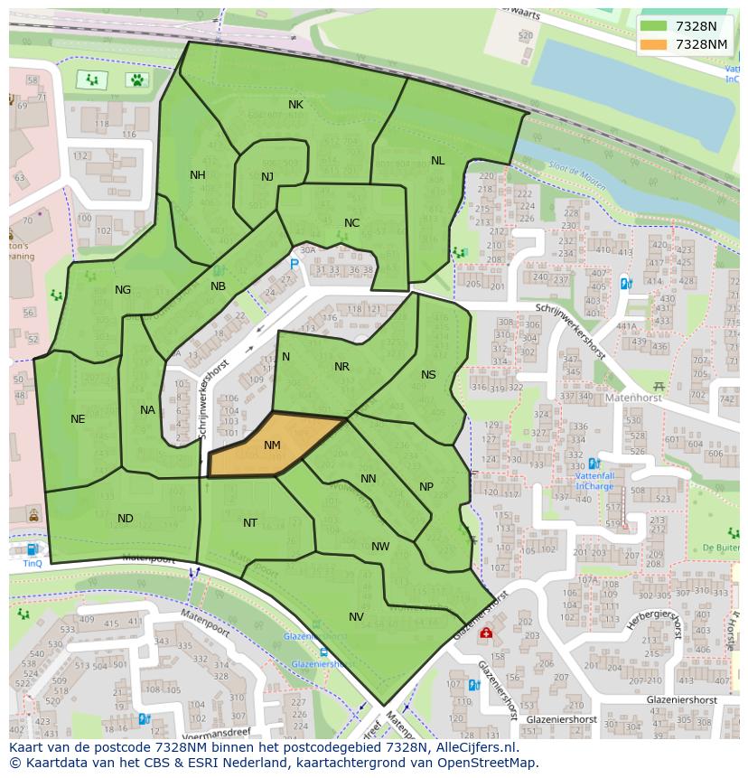Afbeelding van het postcodegebied 7328 NM op de kaart.
