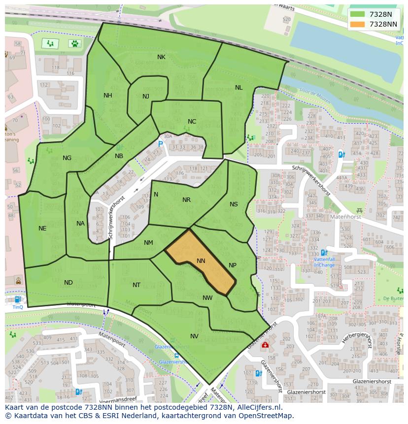 Afbeelding van het postcodegebied 7328 NN op de kaart.