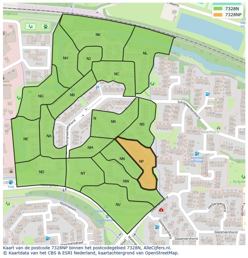 Afbeelding van het postcodegebied 7328 NP op de kaart.