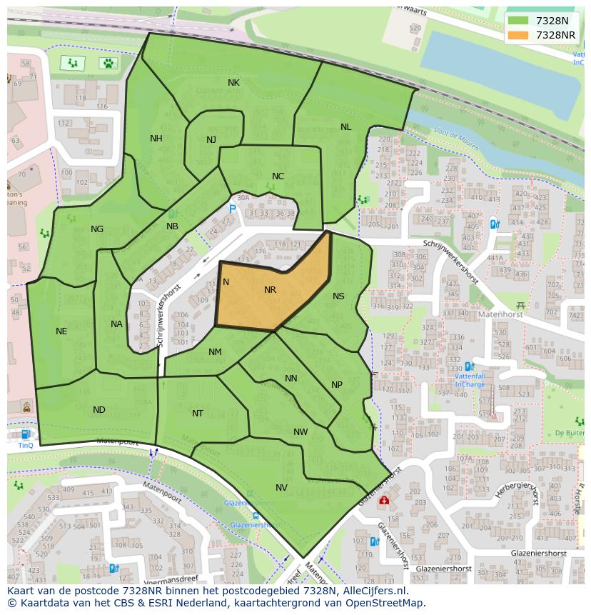 Afbeelding van het postcodegebied 7328 NR op de kaart.