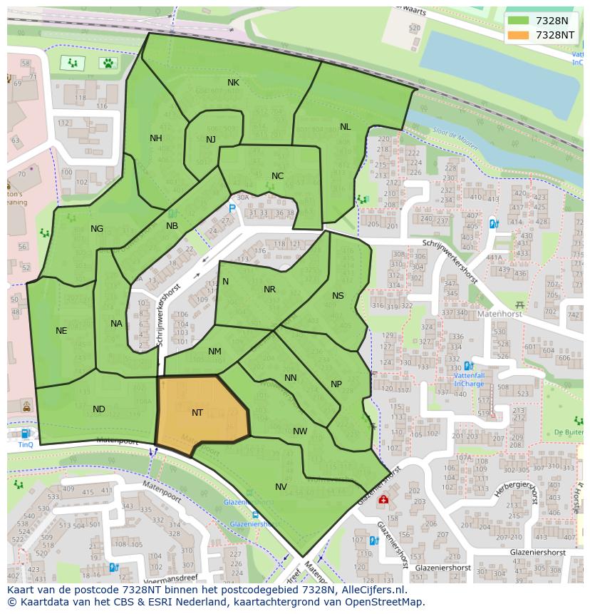 Afbeelding van het postcodegebied 7328 NT op de kaart.
