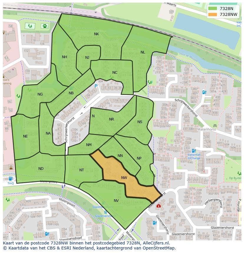 Afbeelding van het postcodegebied 7328 NW op de kaart.