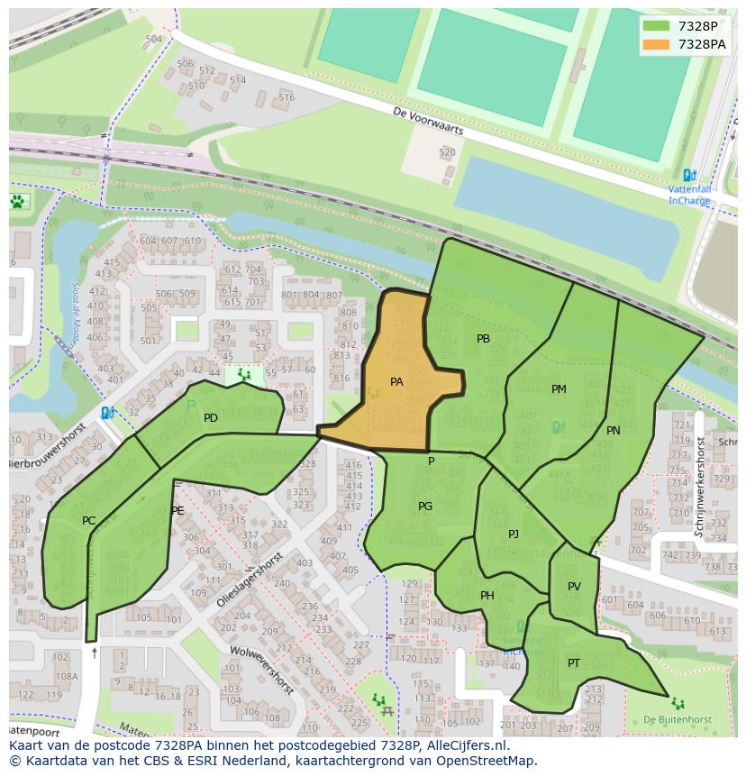 Afbeelding van het postcodegebied 7328 PA op de kaart.