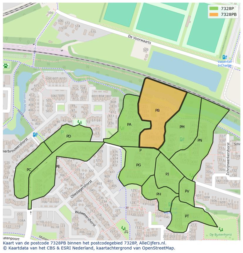 Afbeelding van het postcodegebied 7328 PB op de kaart.
