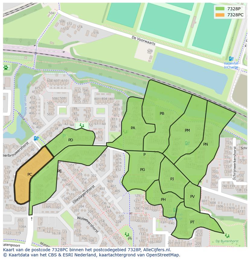Afbeelding van het postcodegebied 7328 PC op de kaart.