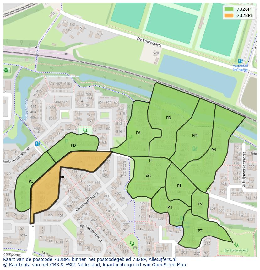 Afbeelding van het postcodegebied 7328 PE op de kaart.