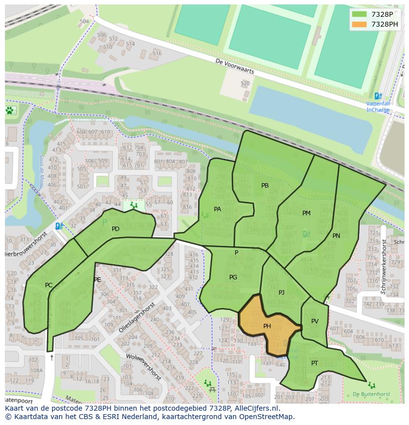 Afbeelding van het postcodegebied 7328 PH op de kaart.