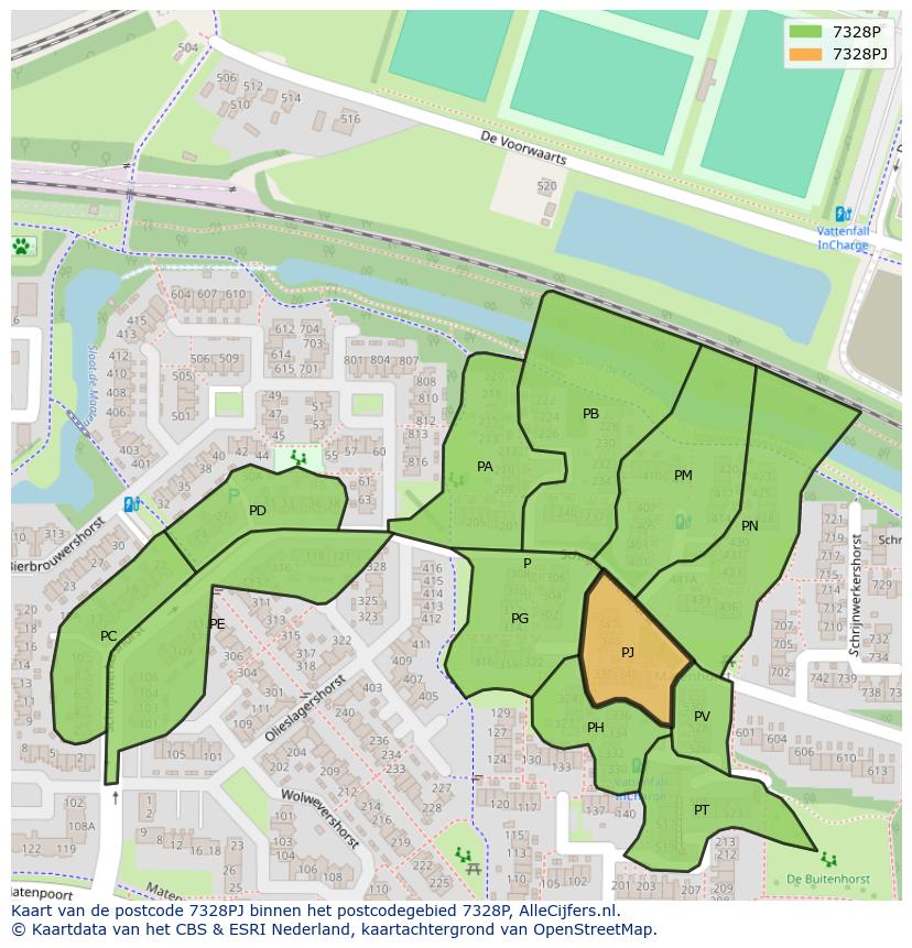 Afbeelding van het postcodegebied 7328 PJ op de kaart.